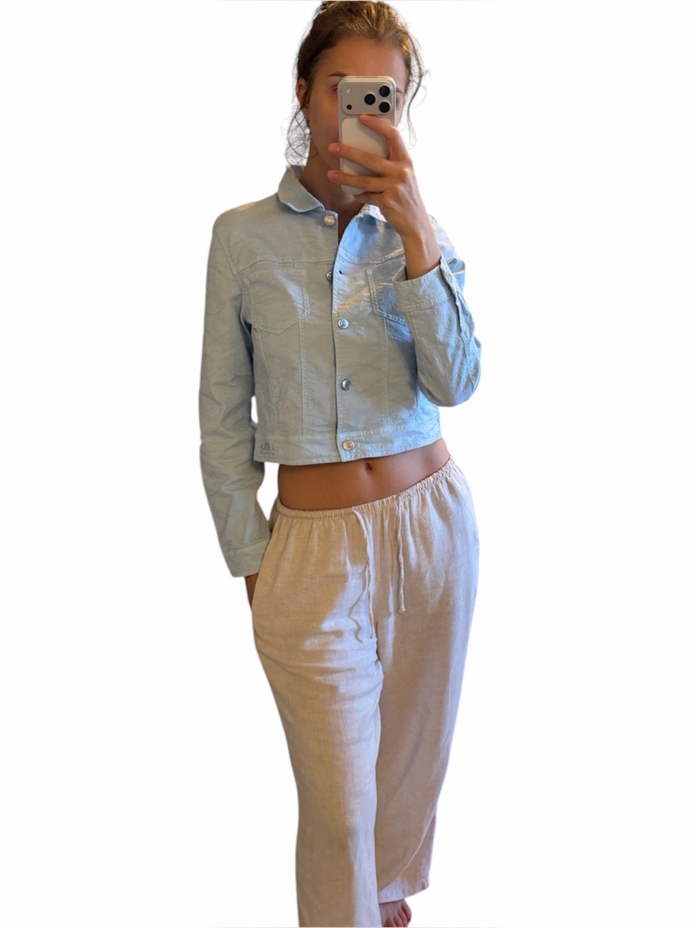 Y2k La Perla Studio light blue denim embroidered jacket size Xs